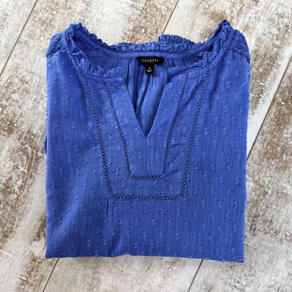 PRICE IS FIRM!  Beautiful Talbots Blue V-Neck Top/Blouse - Picture 11 of 11